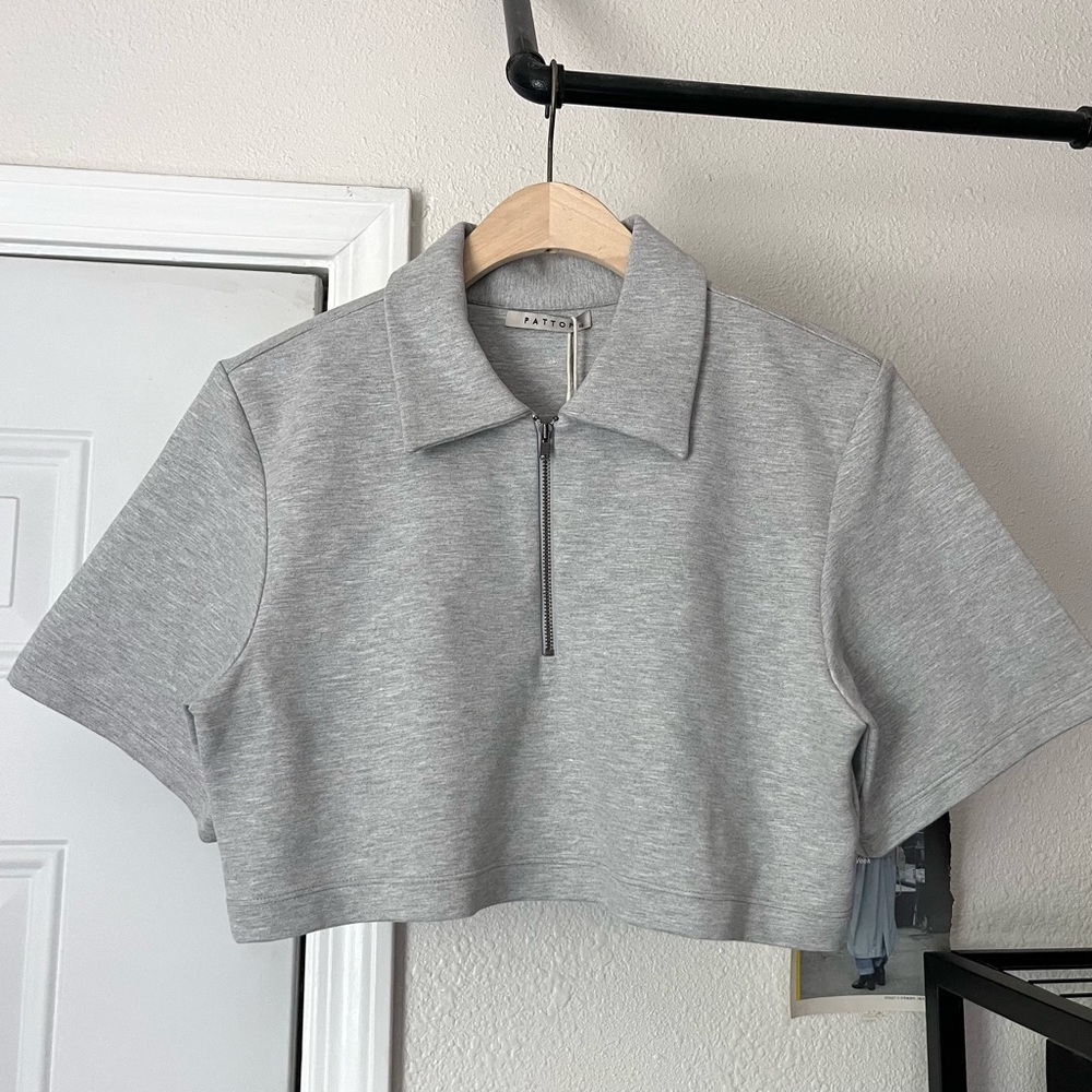 NWT PATTON heather grey half zip popover‎ boxy cropped oversized top
